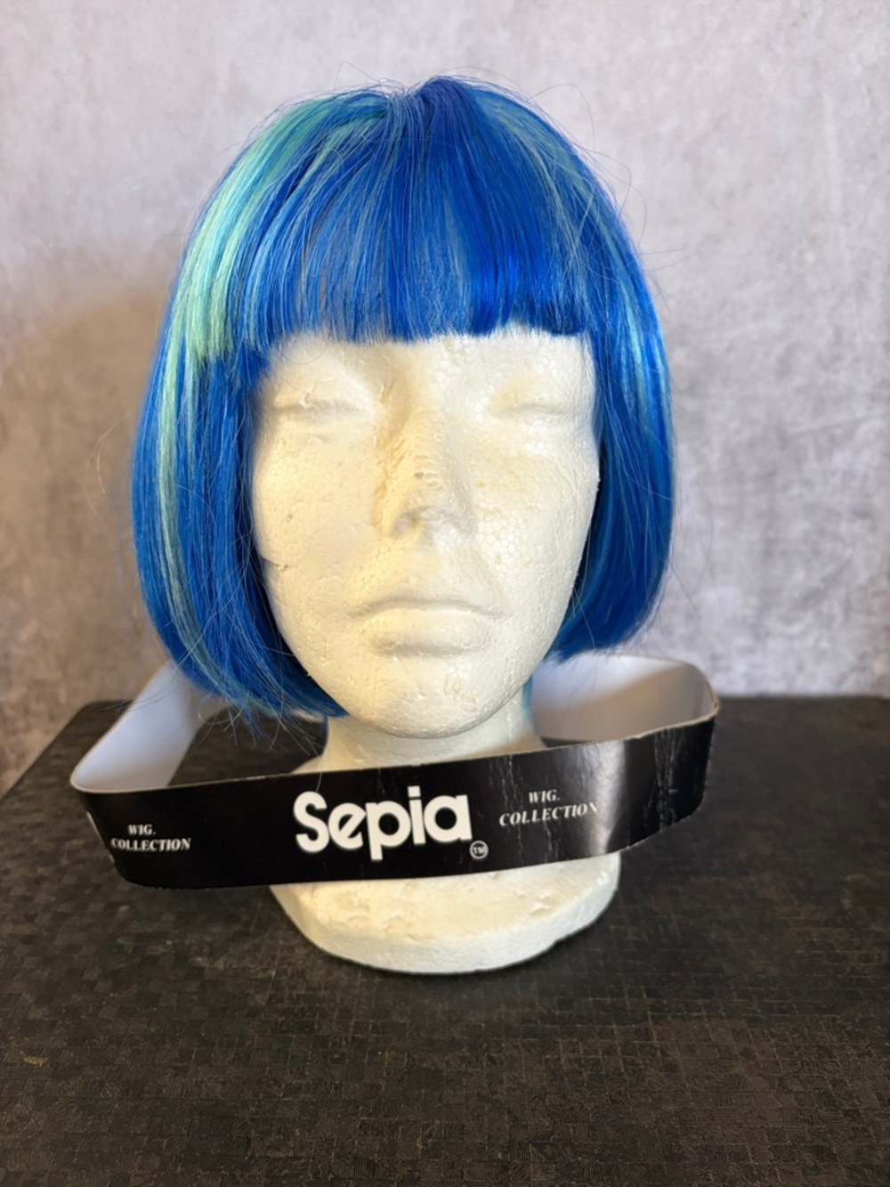 Blue & Teal Short Bob Wig with Fringe
